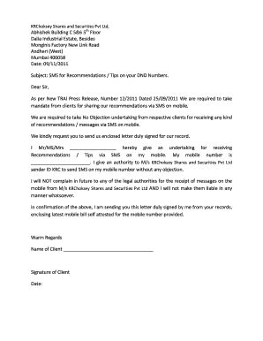 SMS Consent Form for Recommendations