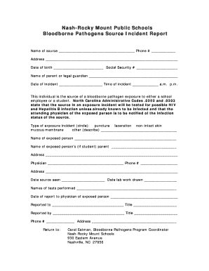 Bloodborne Pathogen Source Incident Report - Schoolwires - nrms schoolwires