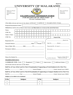 University of Malakand Bachelor of Arts Part II Admission Form
