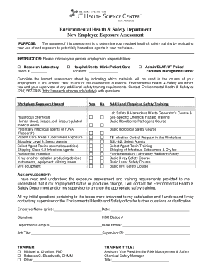 New Employee Exposure Assessment Form