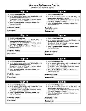Student Access Reference Cards