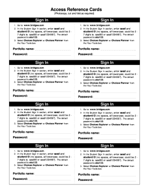 Student Access Reference Cards