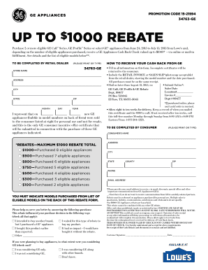 GE Appliances Cash Back Rebate Form