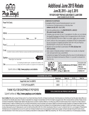 Pep Boys Visa Prepaid Card Rebate Claim Form