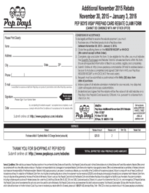 Pep Boys Visa Prepaid Card Rebate Claim Form