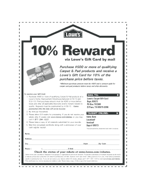 Lowe's Carpet and Pad Gift Card Rebate Form