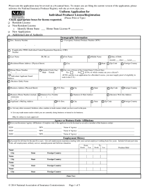 Uniform Application for Individual Producer License/Registration
