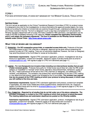 FORM 1 FOR NON INTERVENTIONAL STUDIES NOT MANAGED BY THE - winshipcancer emory