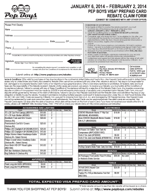 Pep Boys Visa Prepaid Card Rebate Claim Form