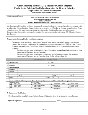 OSHA Certificate Program Application