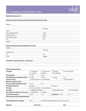 UK Fashion Industry Company Information Form