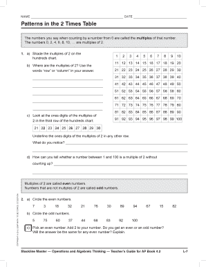 Math Worksheet Patterns in Times Tables