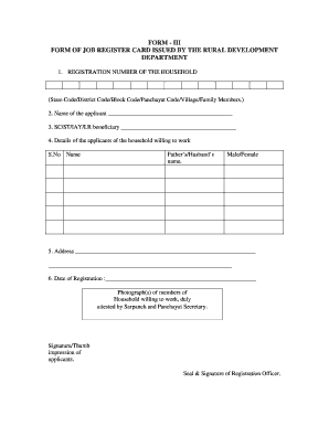Job Register Card Form III