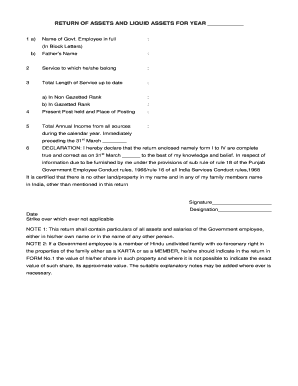 Punjab Government Employee Asset Declaration Form
