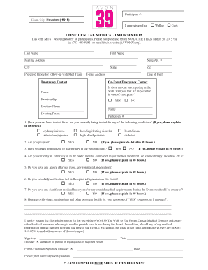 AVON 39 The Walk to End Breast Cancer Medical Form