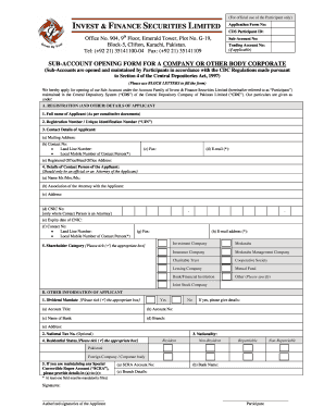 Pakistan Sub-Account Opening Form for Companies