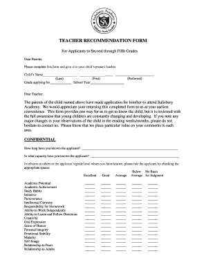 Teacher Recommendation Form
