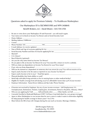 Tennessee Healthcare Marketplace Premium Subsidy Application