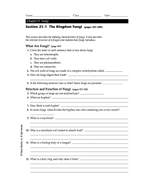 Fungi Worksheet
