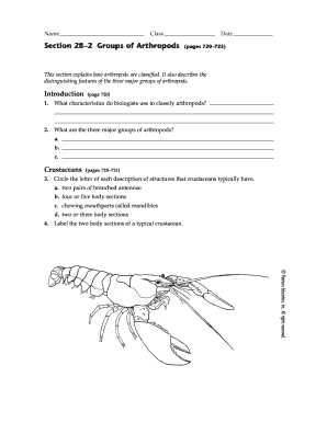 Arthropod Classification Worksheet