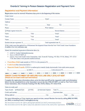 New York Credit Union Association In-Person Session Registration and Payment Form