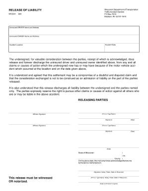 Wisconsin Release of Liability Form MV3041