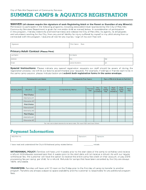 City of Palo Alto Summer Camp Waiver