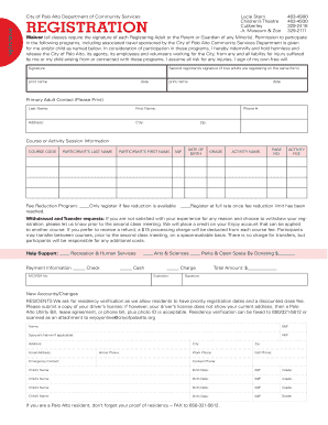 Palo Alto Children's Activity Registration Waiver