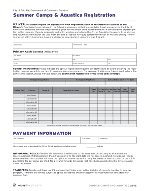 City of Palo Alto Summer Camps Waiver