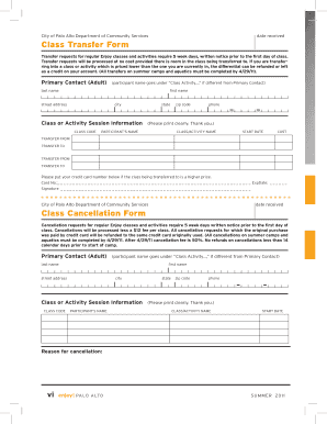 City of Palo Alto Class Transfer and Cancellation Form