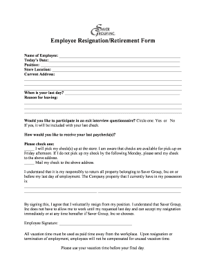 Employee Resignation/Retirement Form