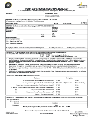 Work Experience Referral Request Form