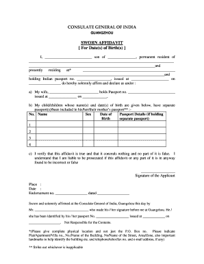 Sworn Affidavit for Date of Birth