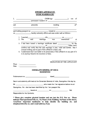 Sworn Affidavit for Marriage