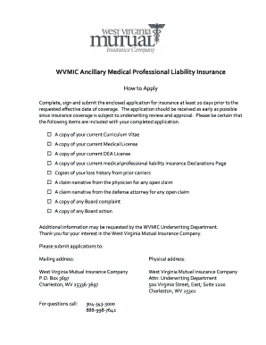 Ancillary Medical Professional Liability Insurance Application