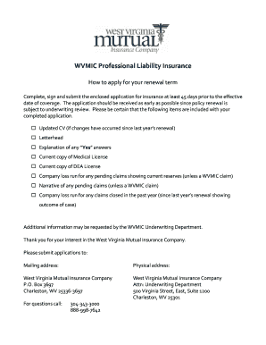WVMIC Physician Professional Liability Insurance Renewal Application