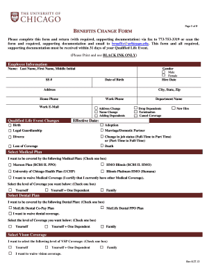 University of Chicago Benefits Change Form