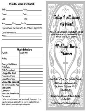Wedding Music Worksheet