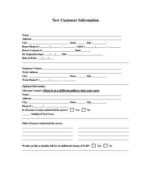 New Customer Information Form