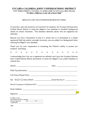 Megan's Law Volunteer Background Check