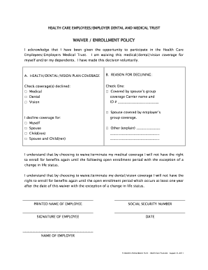 Health Care Trust Waiver Enrollment Form
