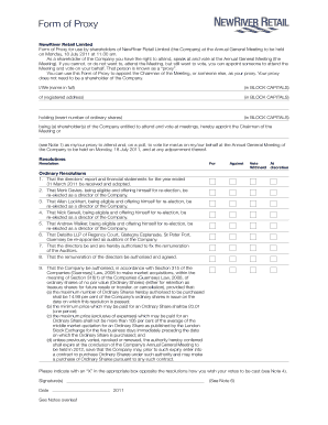 Proxy Form for NewRiver Retail Limited Annual General Meeting