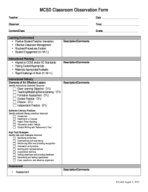 MCSD Classroom Observation Form