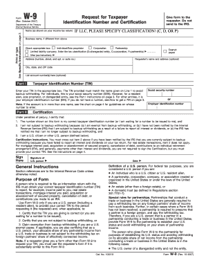 Form W-9 Request for Taxpayer Identification Number and Certification