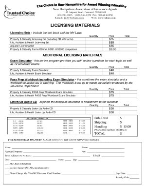 New Hampshire Insurance Licensing Materials Order Form