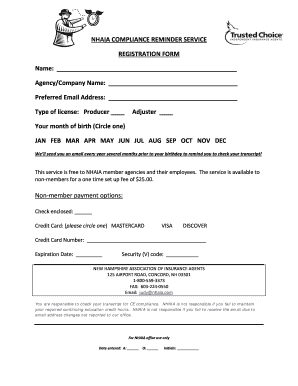 NHAIA Compliance Reminder Service Registration Form