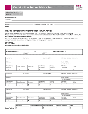 Contribution Return Advice Form