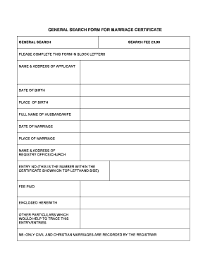 General Search Form for Marriage Certificate