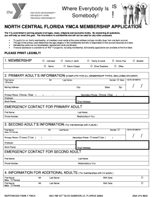 North Central Florida YMCA Membership Application