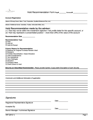 Hold Recommendation Form